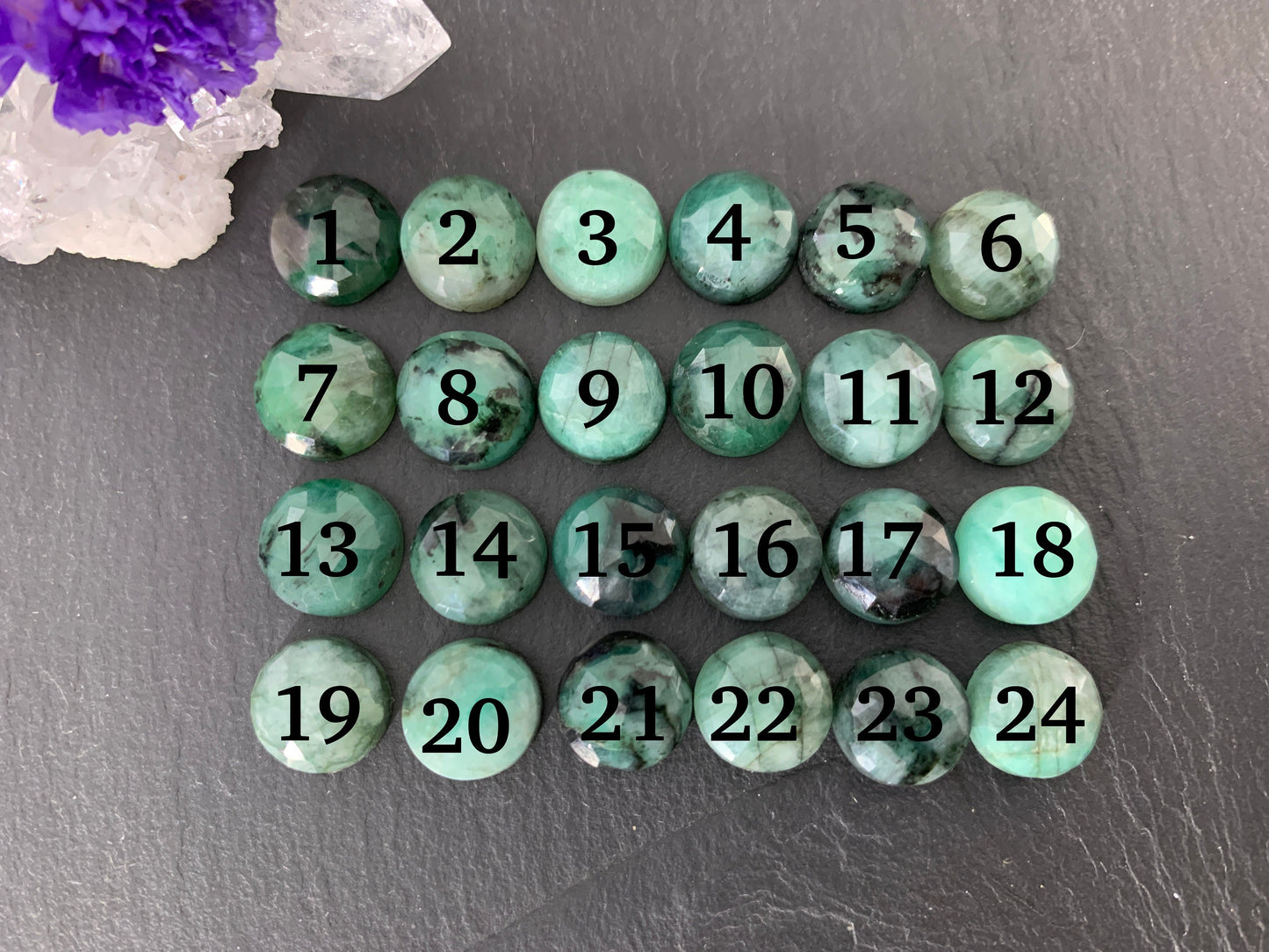 Faceted Emerald round 10mm cabochon
