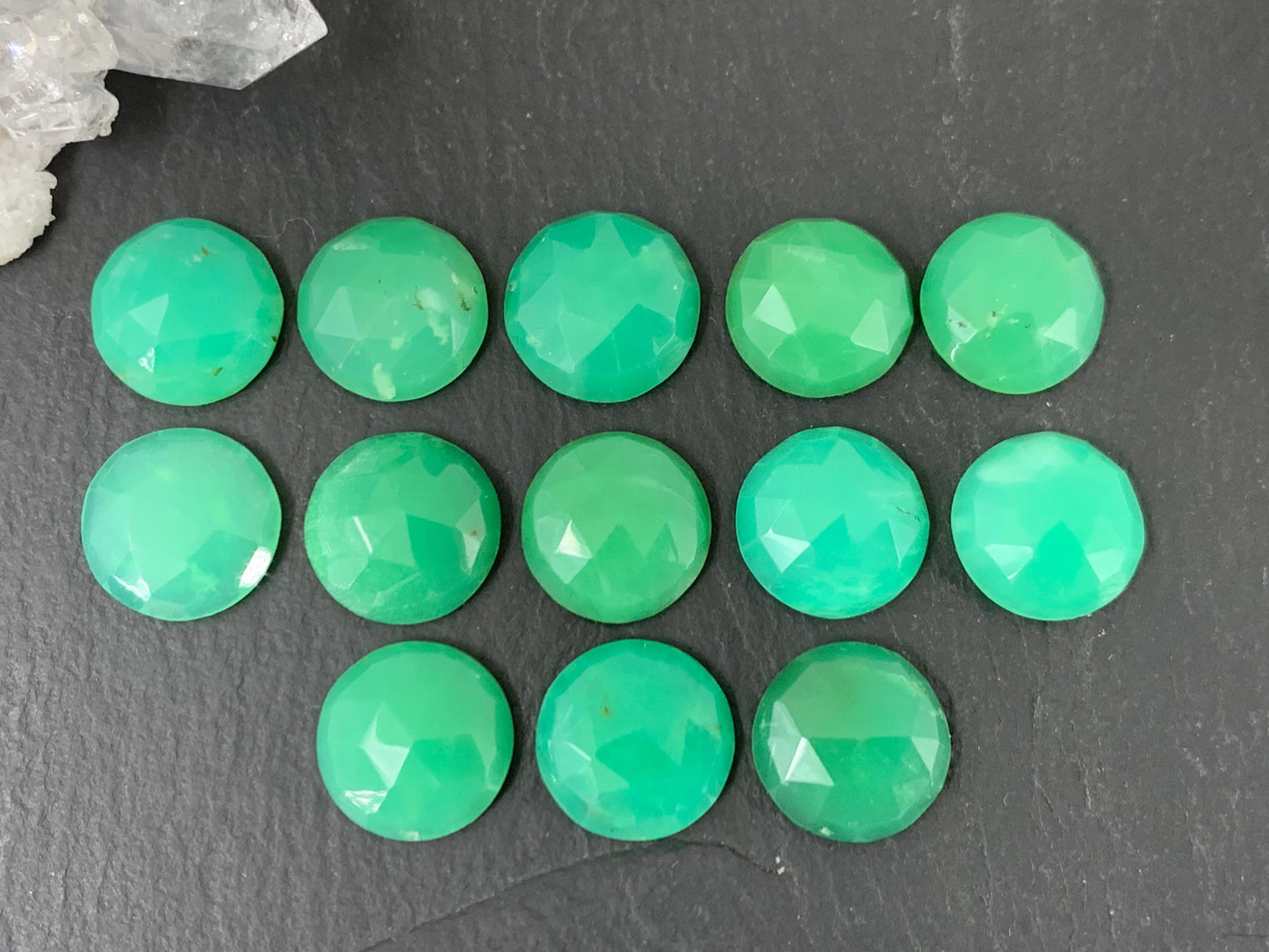 Faceted Chrysoprase round 12mm cabochon