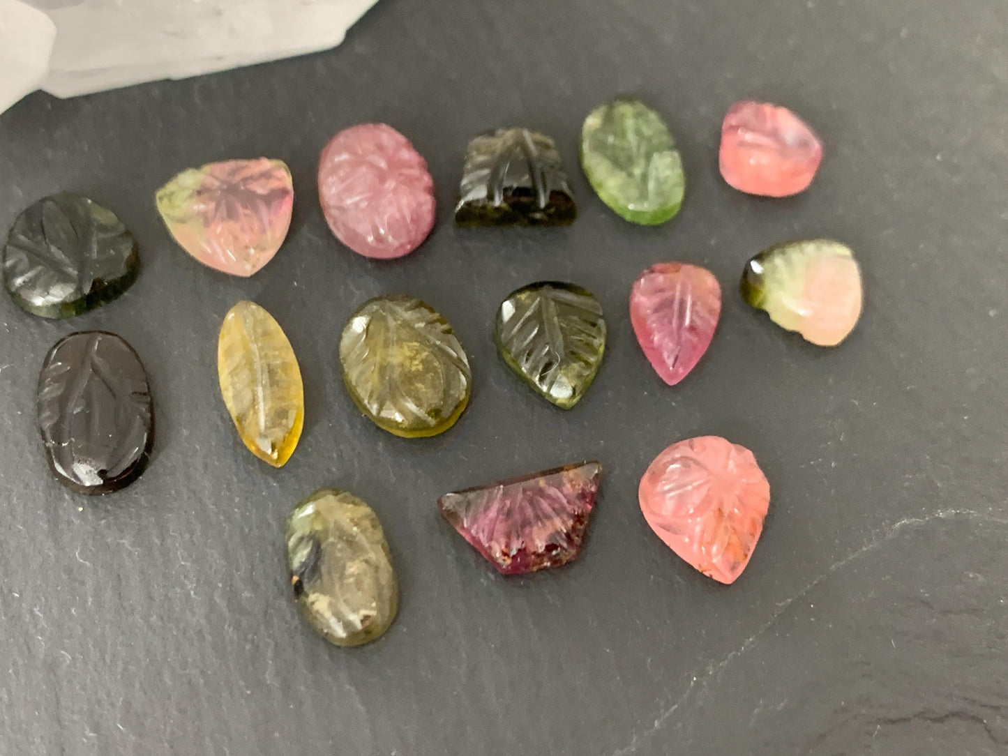 Carved Tourmaline 7-11mm long cabochon