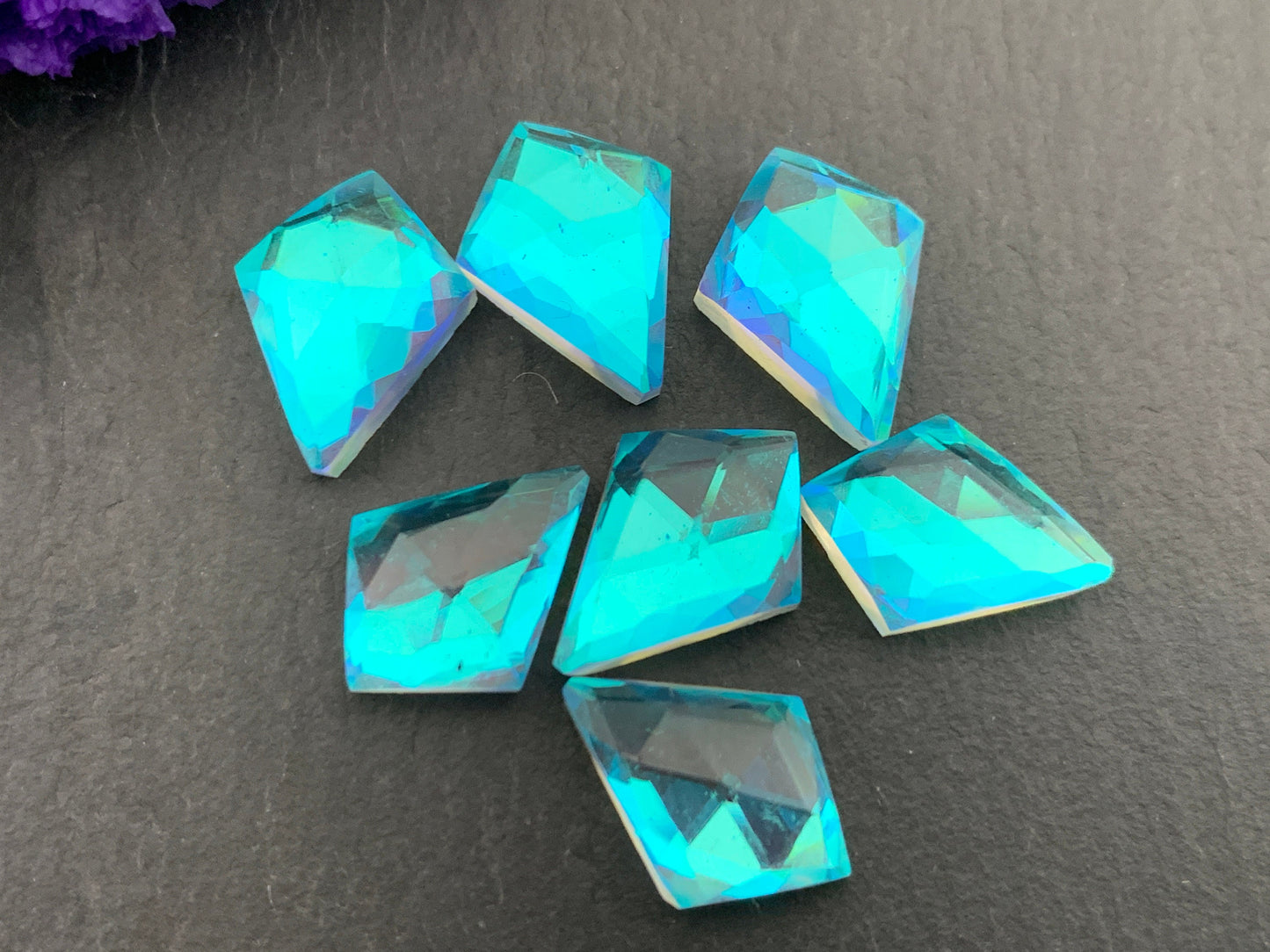 Faceted Mystic Rainbow Quartz kite 10x14mm cabochon doublet