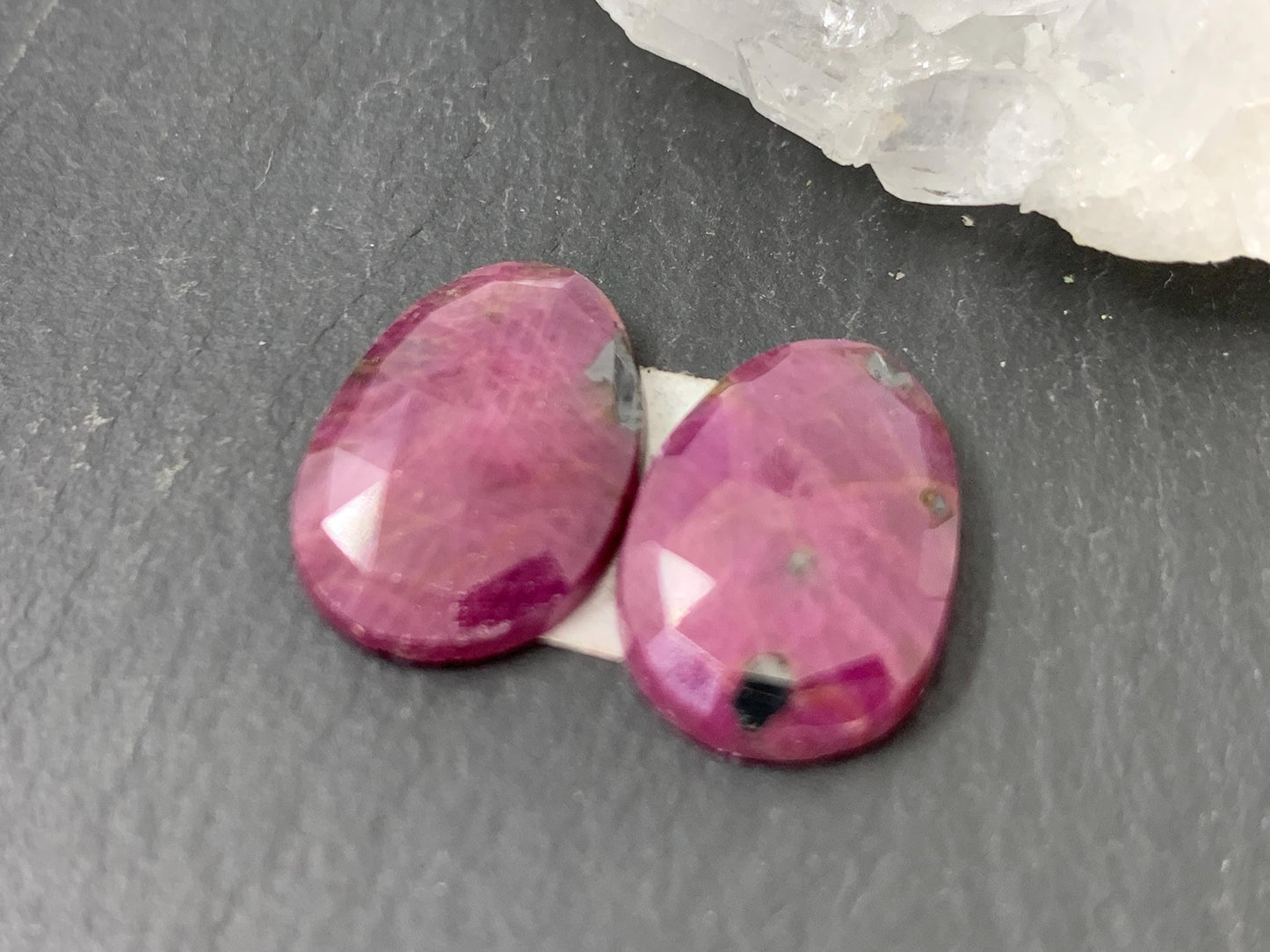Faceted Ruby pair 10x17x3mm cabochon
