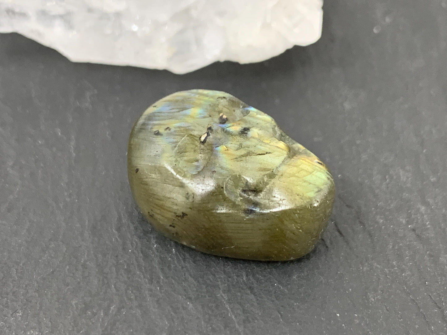 Labradorite Skull Cabochon 14x21mm - Natural Green Stone Flat Back Gemstone