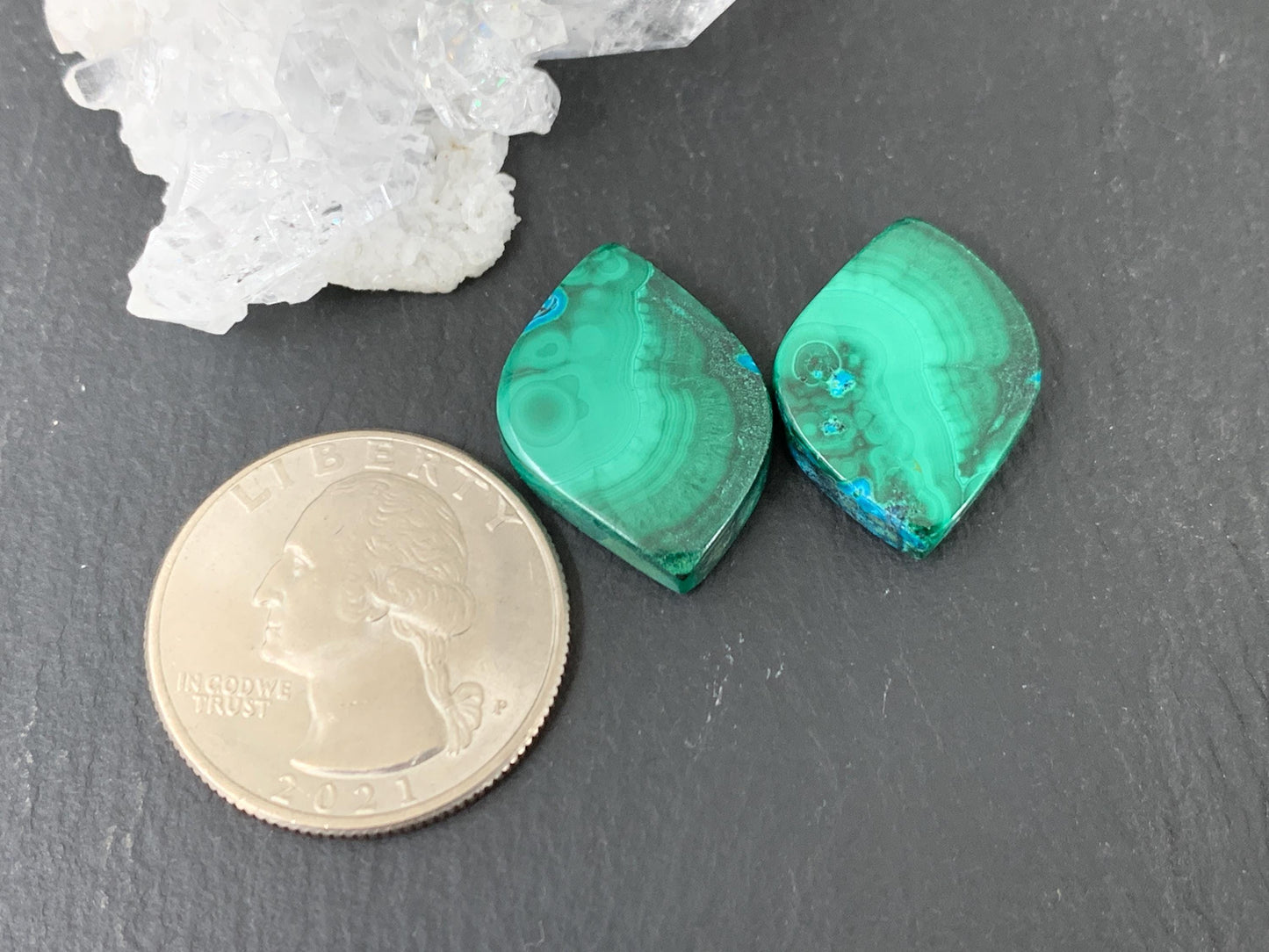 Malachite Chrysocolla free form 14x21x5mm cabochon pair