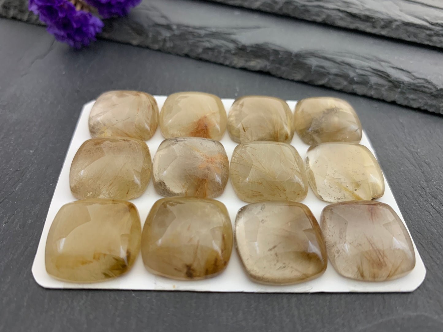 Rutilated Quartz square 18mm cabochon - Calibrated cabochons