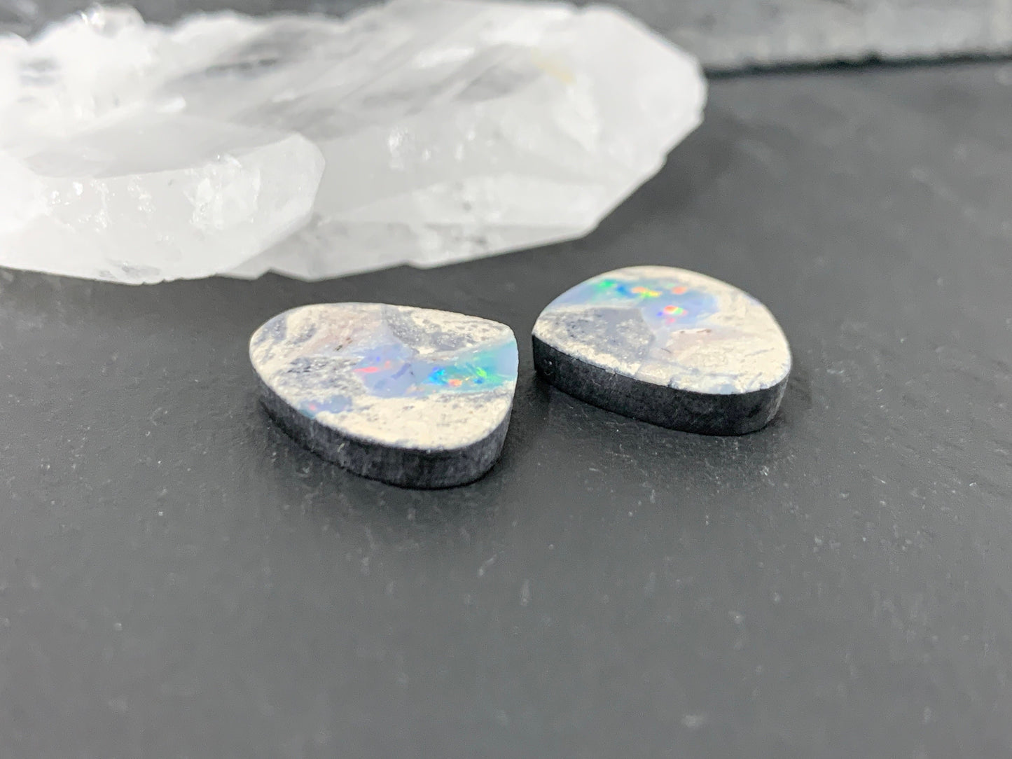 Australian Opal doublet 14x17x3mm pair of cabochons