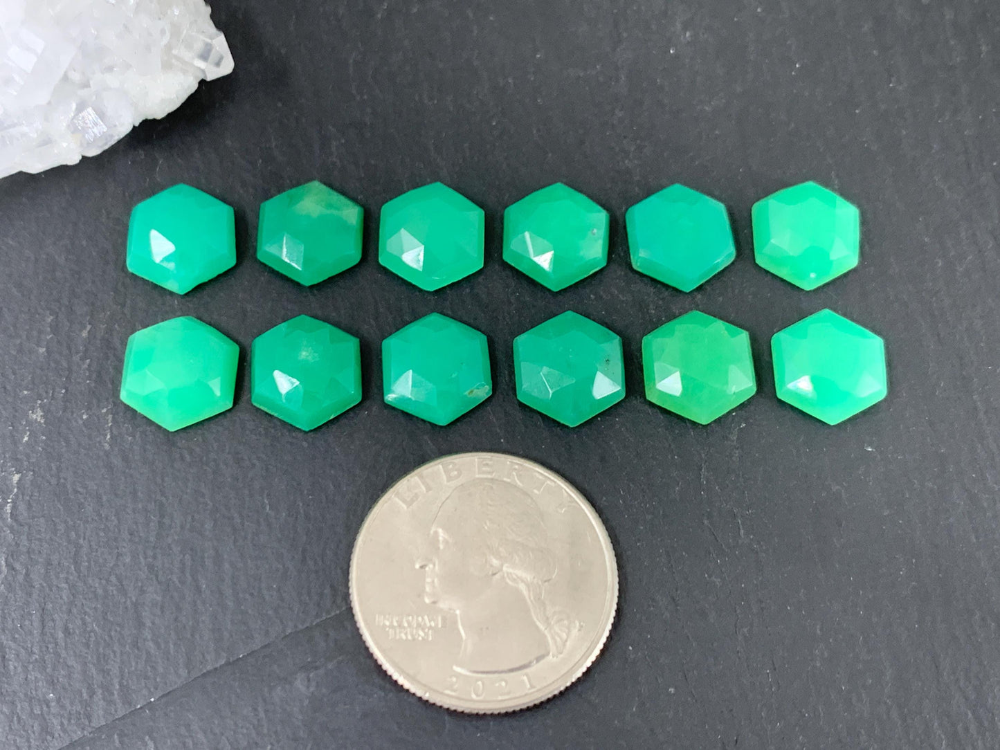 Faceted Chrysoprase Cabochon - 10mm Hexagonal Faceted Green Jewel for Jewelry Making