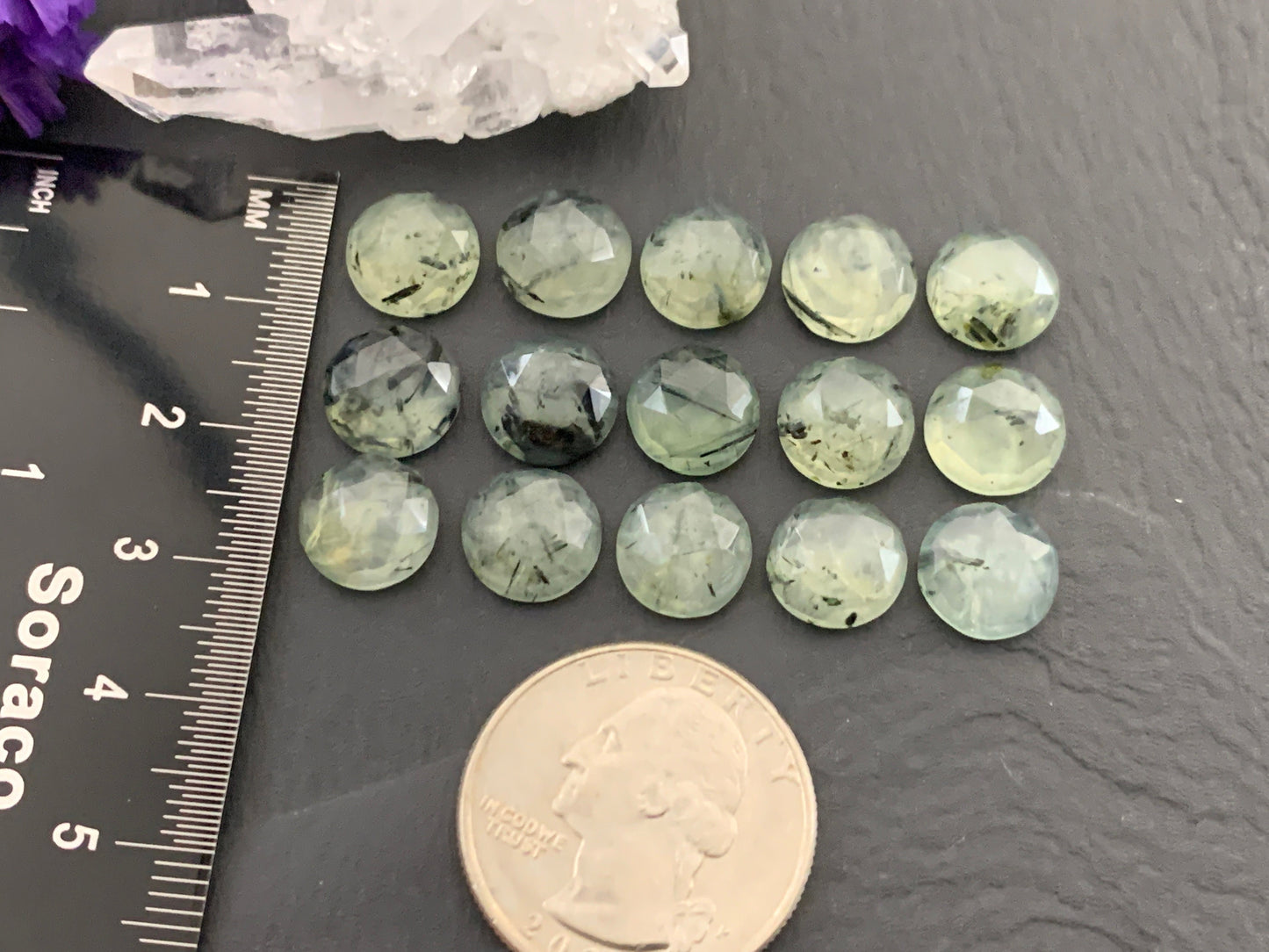 Faceted Prehnite round 10mm cabochon