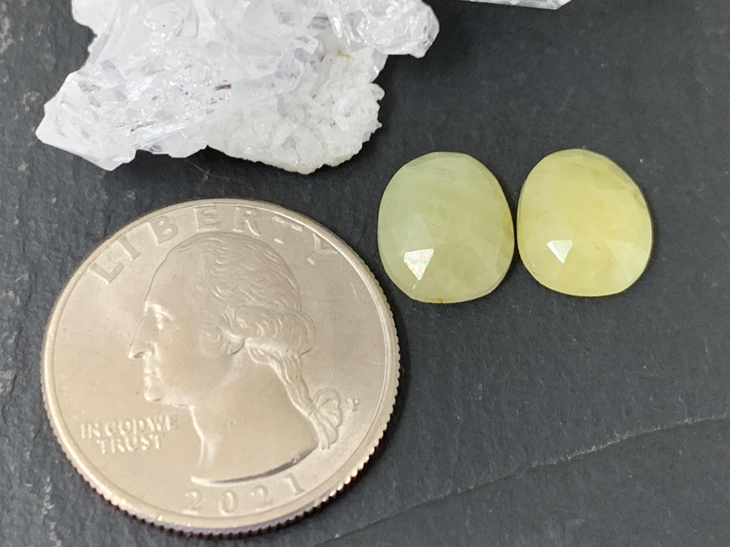 Faceted Yellow Sapphire pair 9x11x3mm cabochon