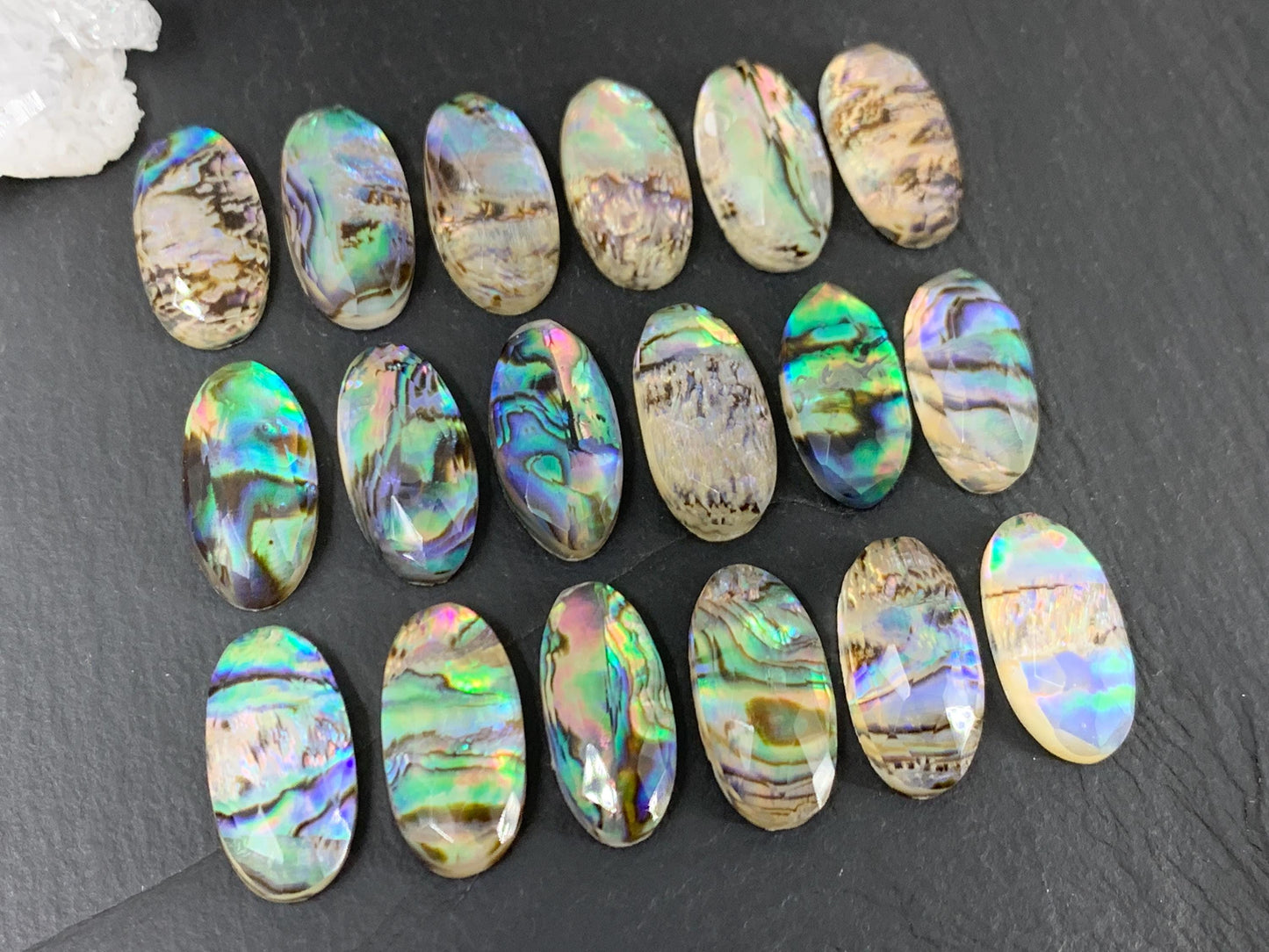 Faceted Abalone oval 10x20mm doublet cabochon