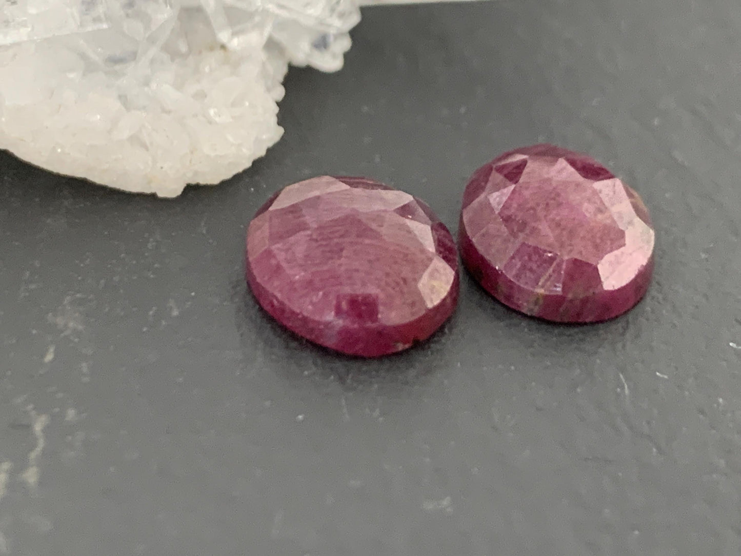 Faceted Ruby pair 8x10x3.5mm cabochon