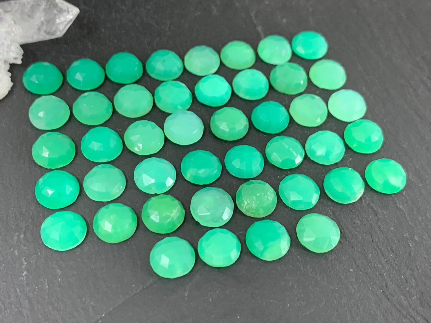 Faceted Chrysoprase round 8mm cabochon