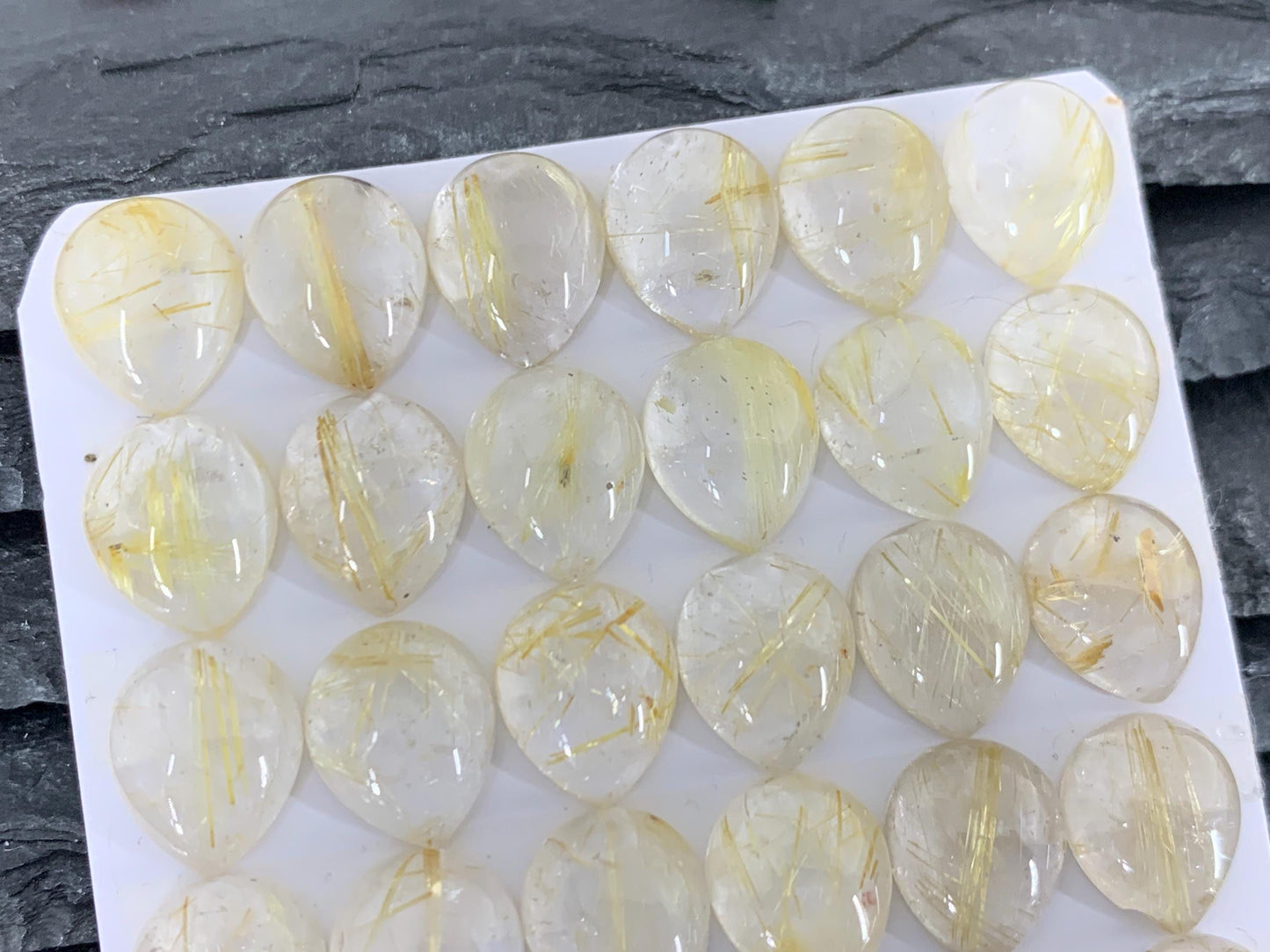 Gold Rutilated Quartz pear 10x12mm cabochon - Calibrated cabochons
