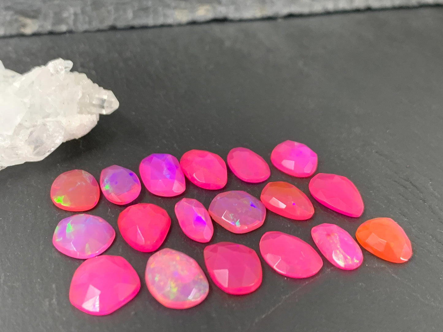 Faceted Pink Ethiopian Opal 9-11mm long cabochon