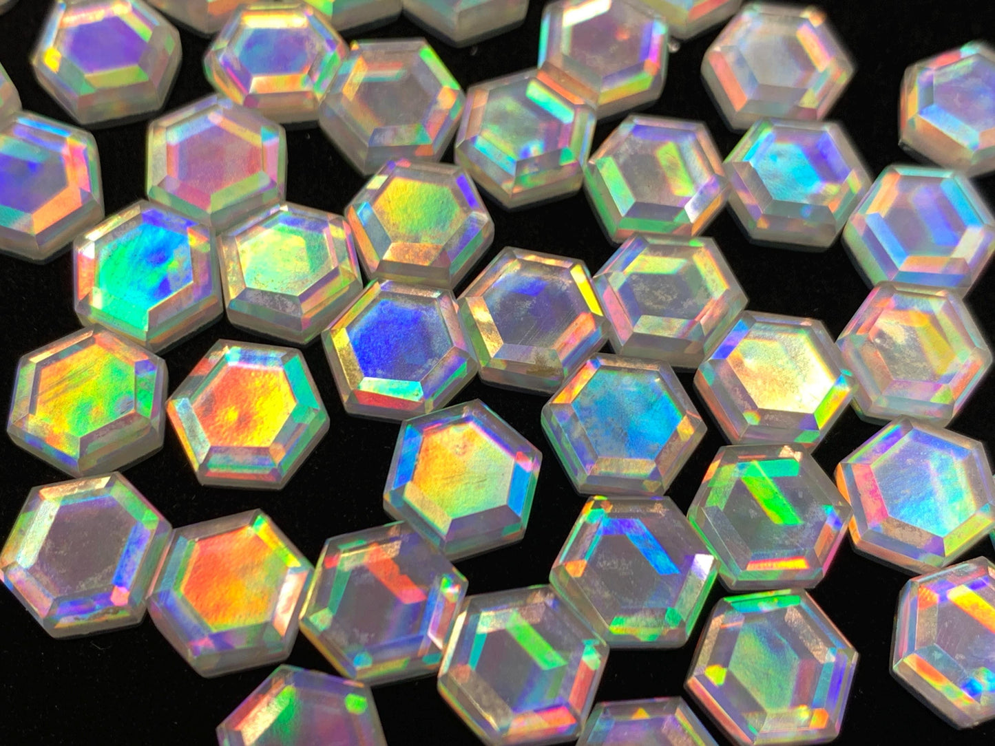 Faceted Rainbow Quartz hexagon 10mm cabochon
