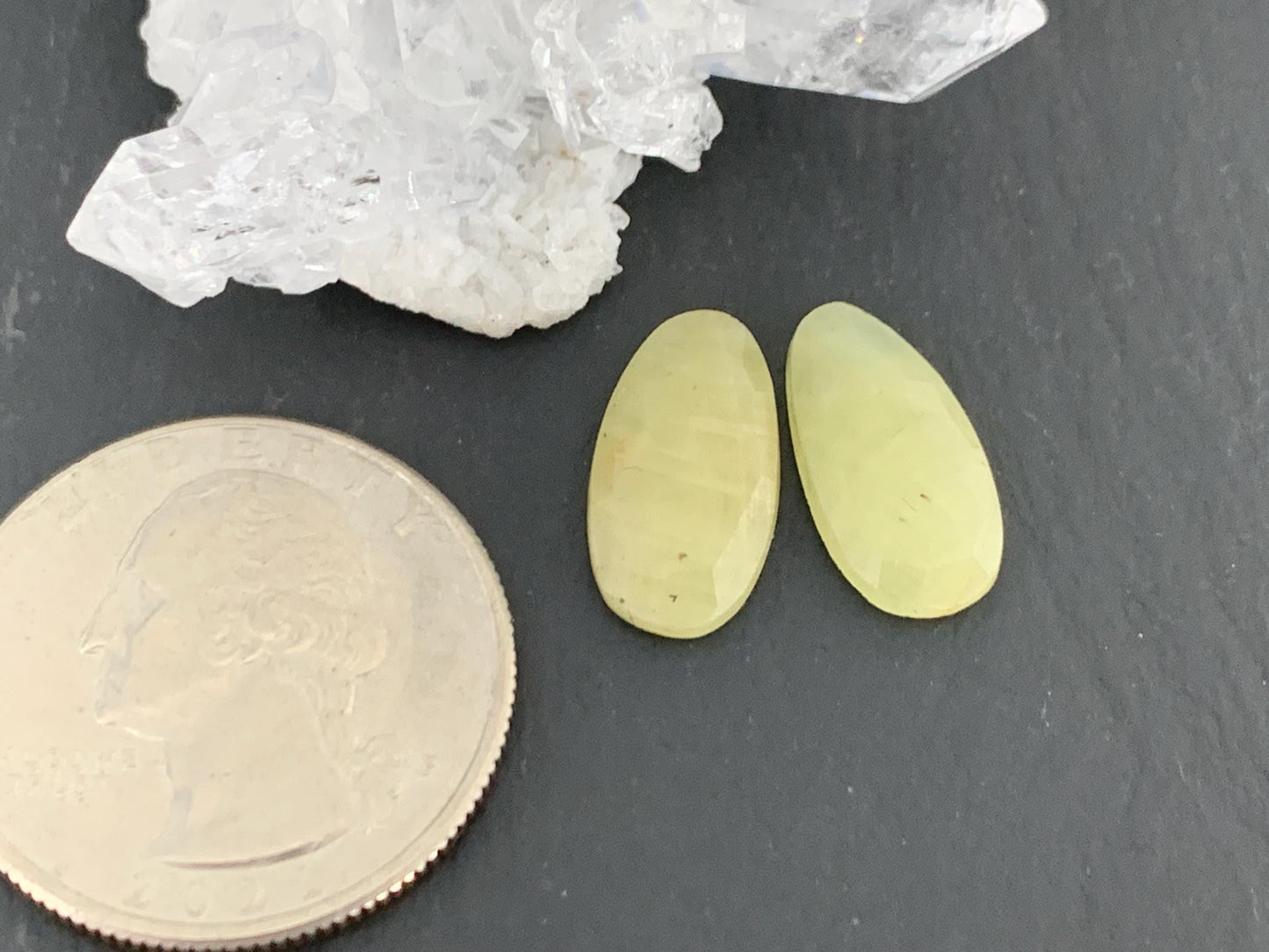 Faceted Yellow Sapphire pair 8x16x3mm cabochon