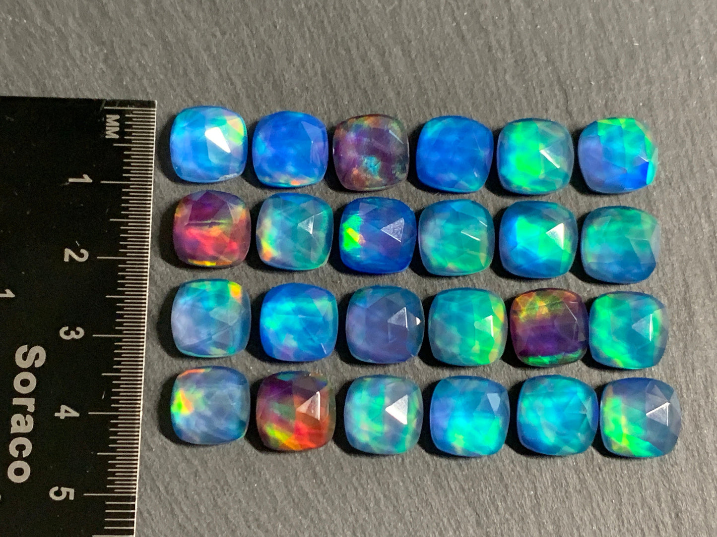 Faceted Aurora Opal square 10mm cabochon - Doublet cabochons