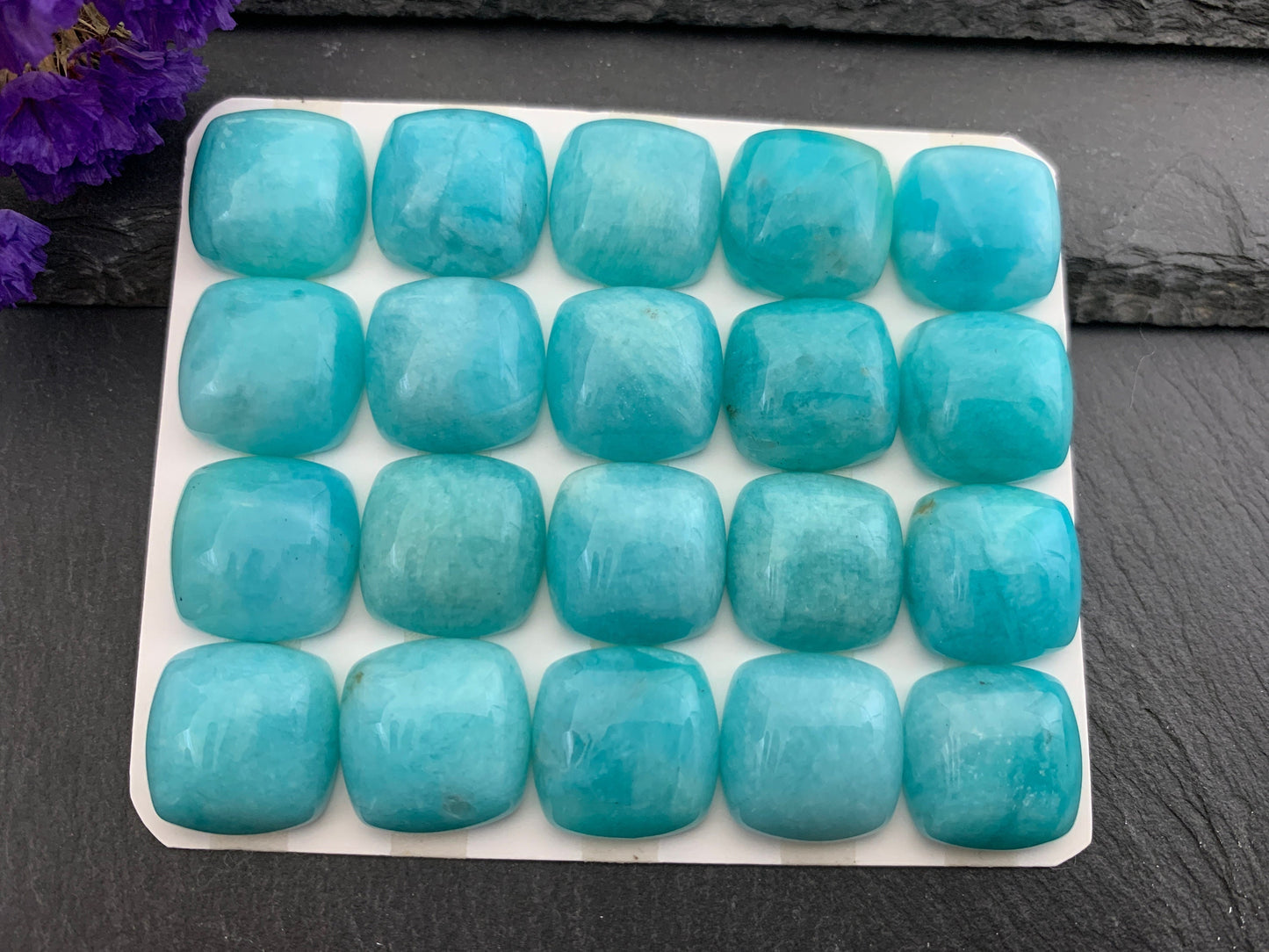Amazonite square cushion 15mm cabochon - Calibrated Cabochons