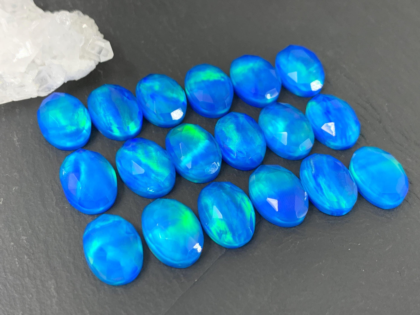 Faceted Aurora Opal oval 10x14mm doublet cabochons - Doublet cabochons