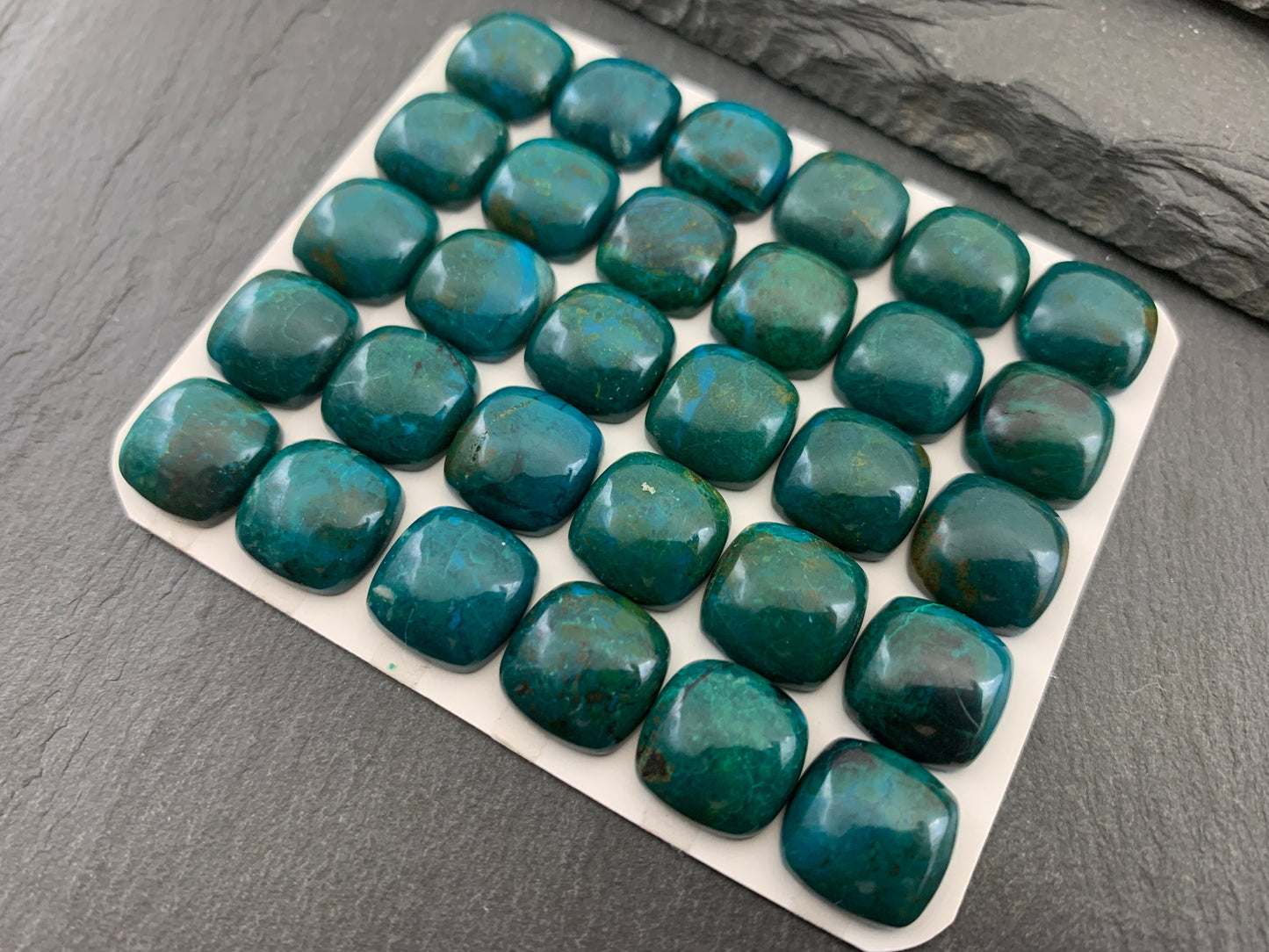 Chrysocolla square cushion 12mm cabochon - Calibrated cabochons