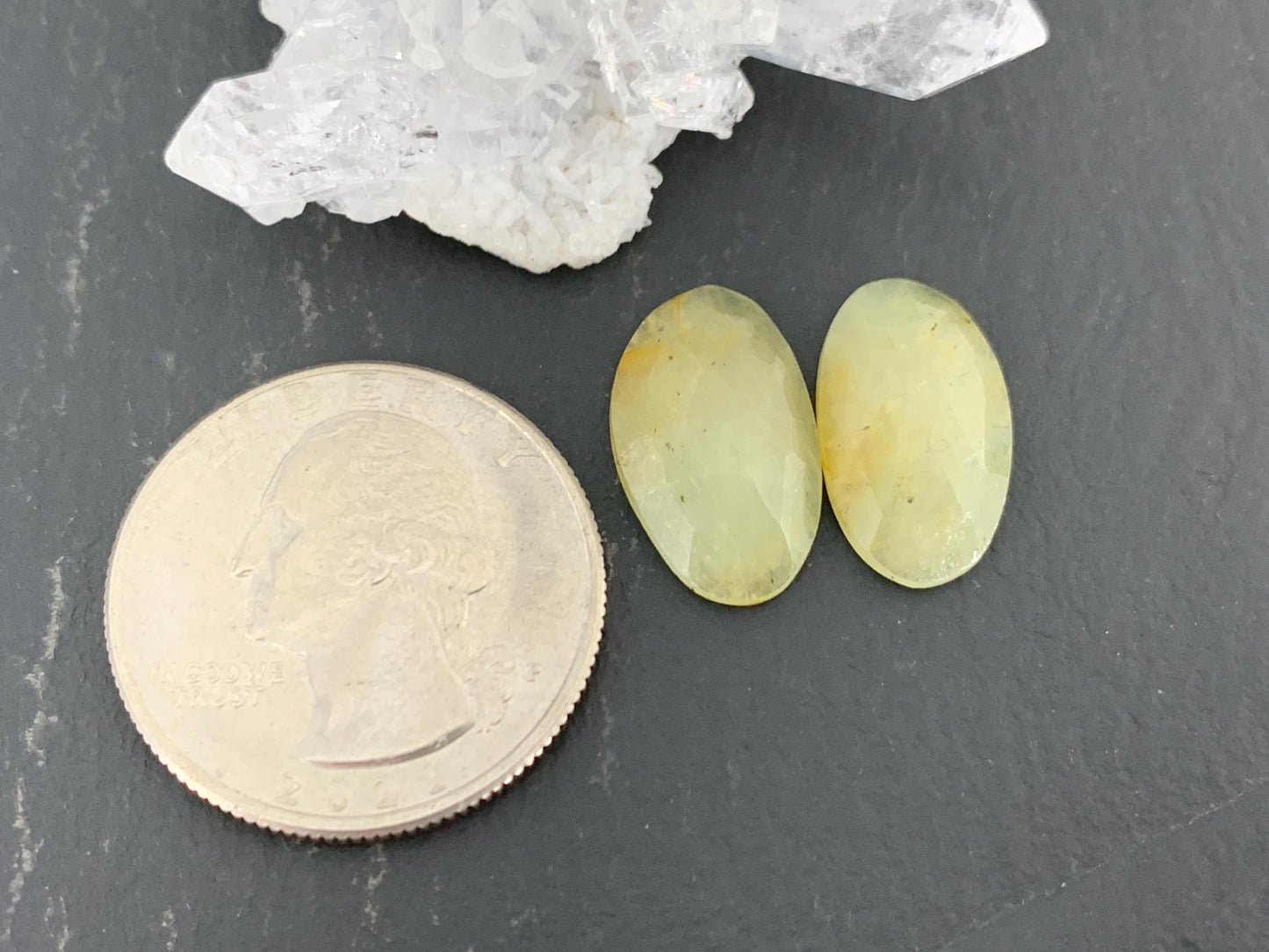 Faceted Yellow Sapphire pair 10x16x3.5mm cabochon