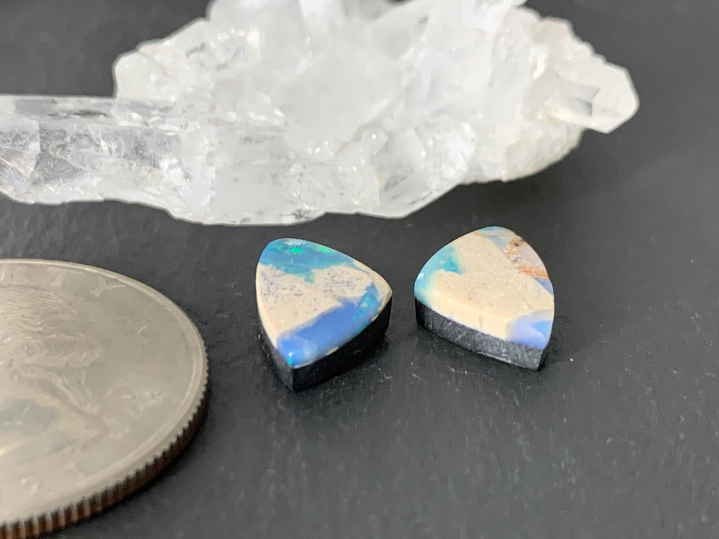Australian Opal doublet 9x9x3mm pair of cabochons