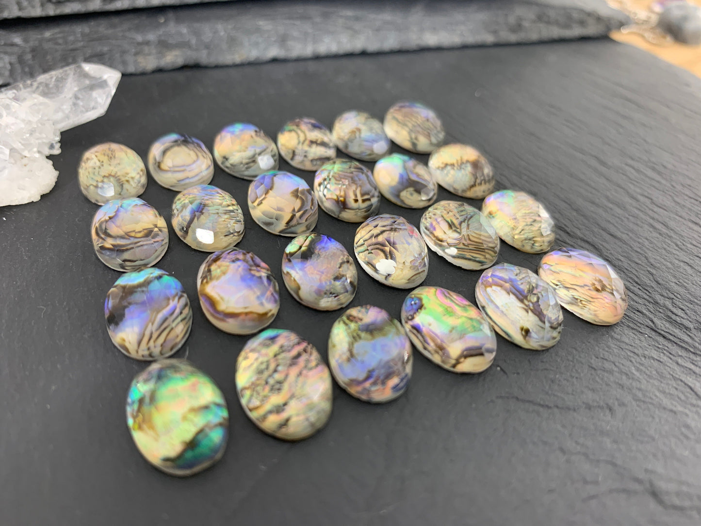 Faceted Abalone oval 10x14mm doublet cabochon