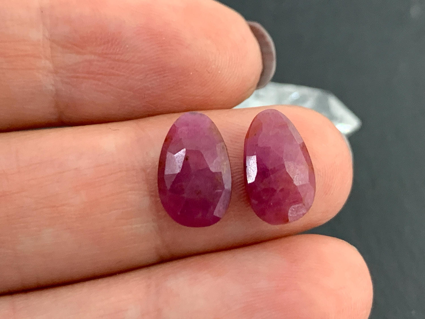 Faceted Ruby pair 7x12x2.5mm cabochon