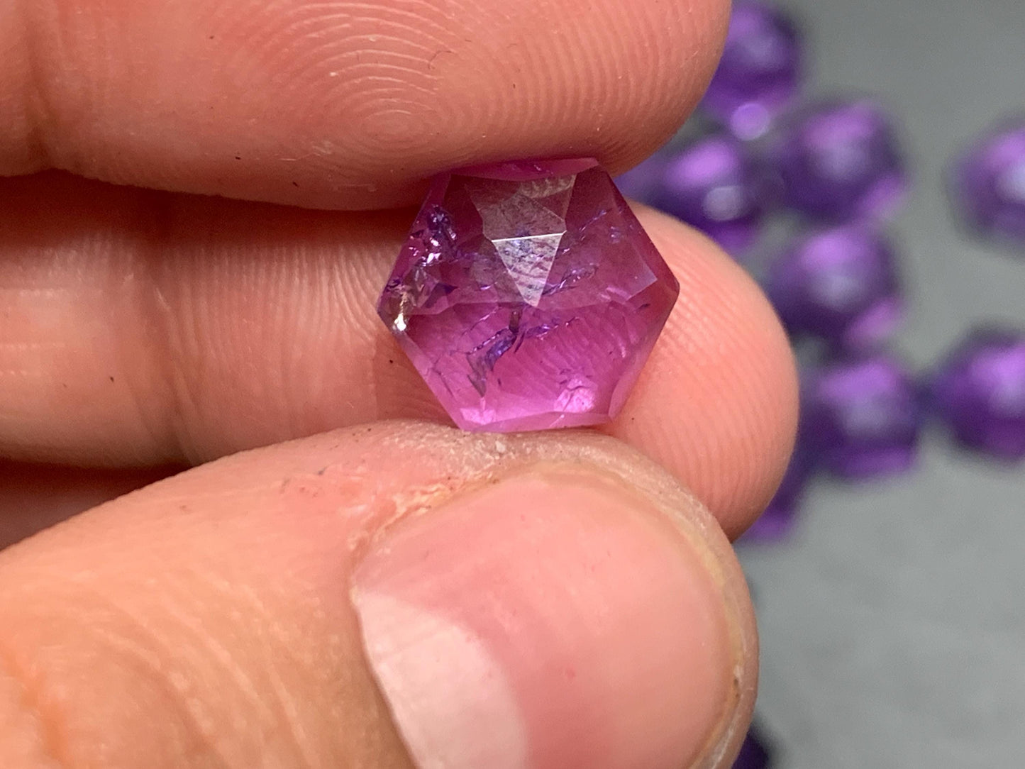 Discounted Damaged faceted Amethyst Hexagon 10mm Cabochon