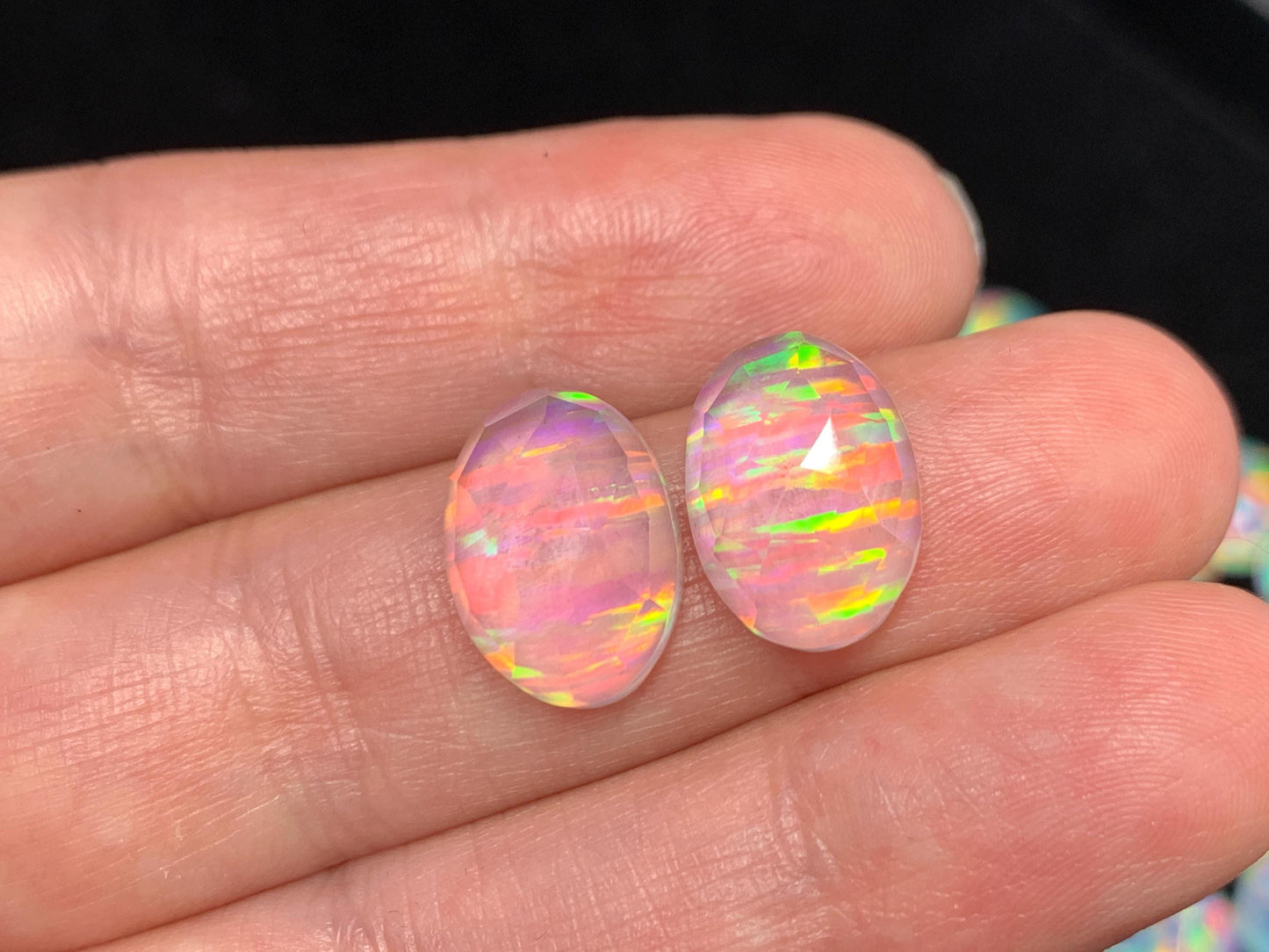 Faceted Aurora Opal Oval 10x14mm Doublet Cabochon – Colorful Synthetic Gemstone
