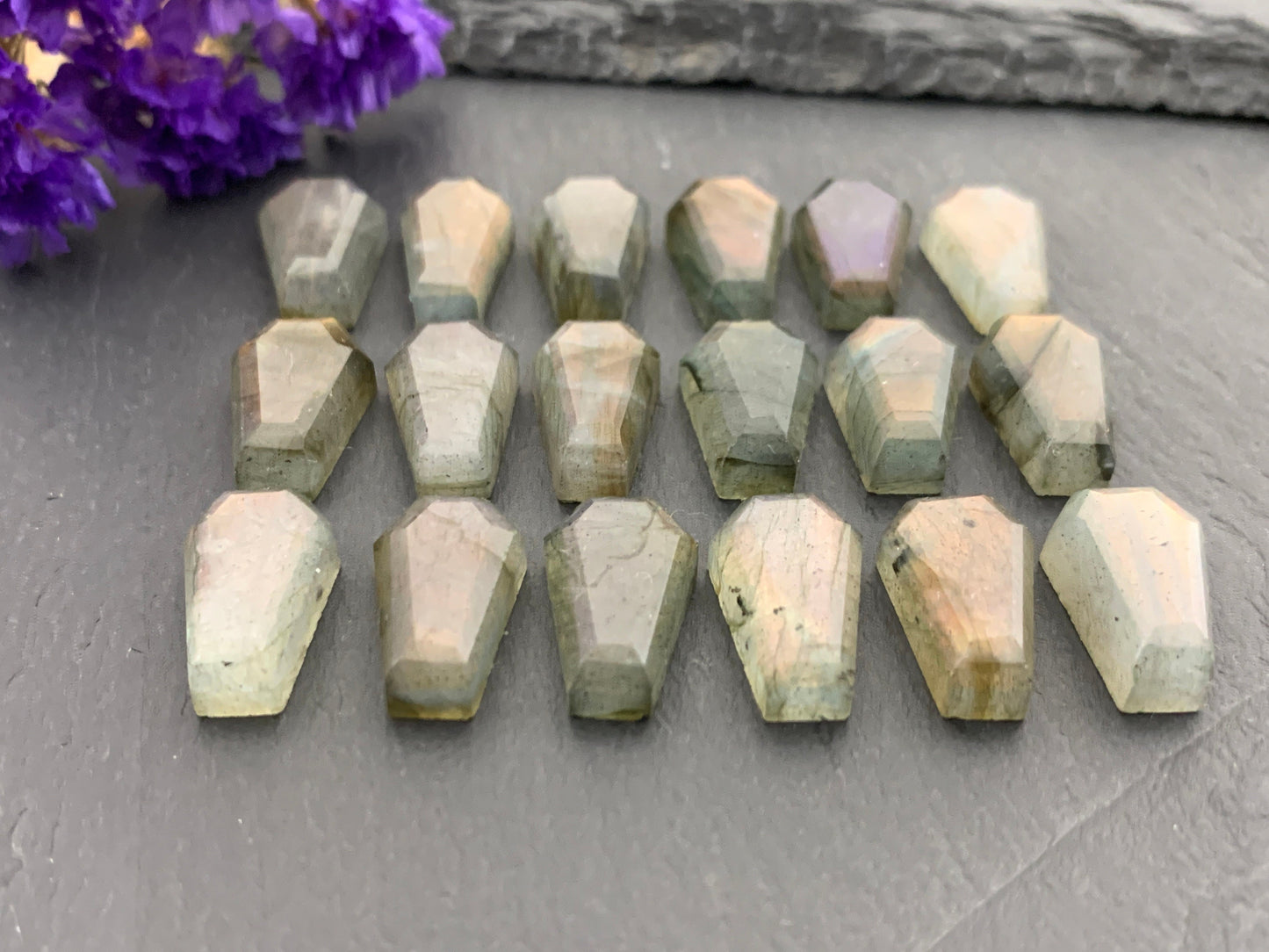 Natural Labradorite Coffin Cabochon: 10x16mm Gemstone
