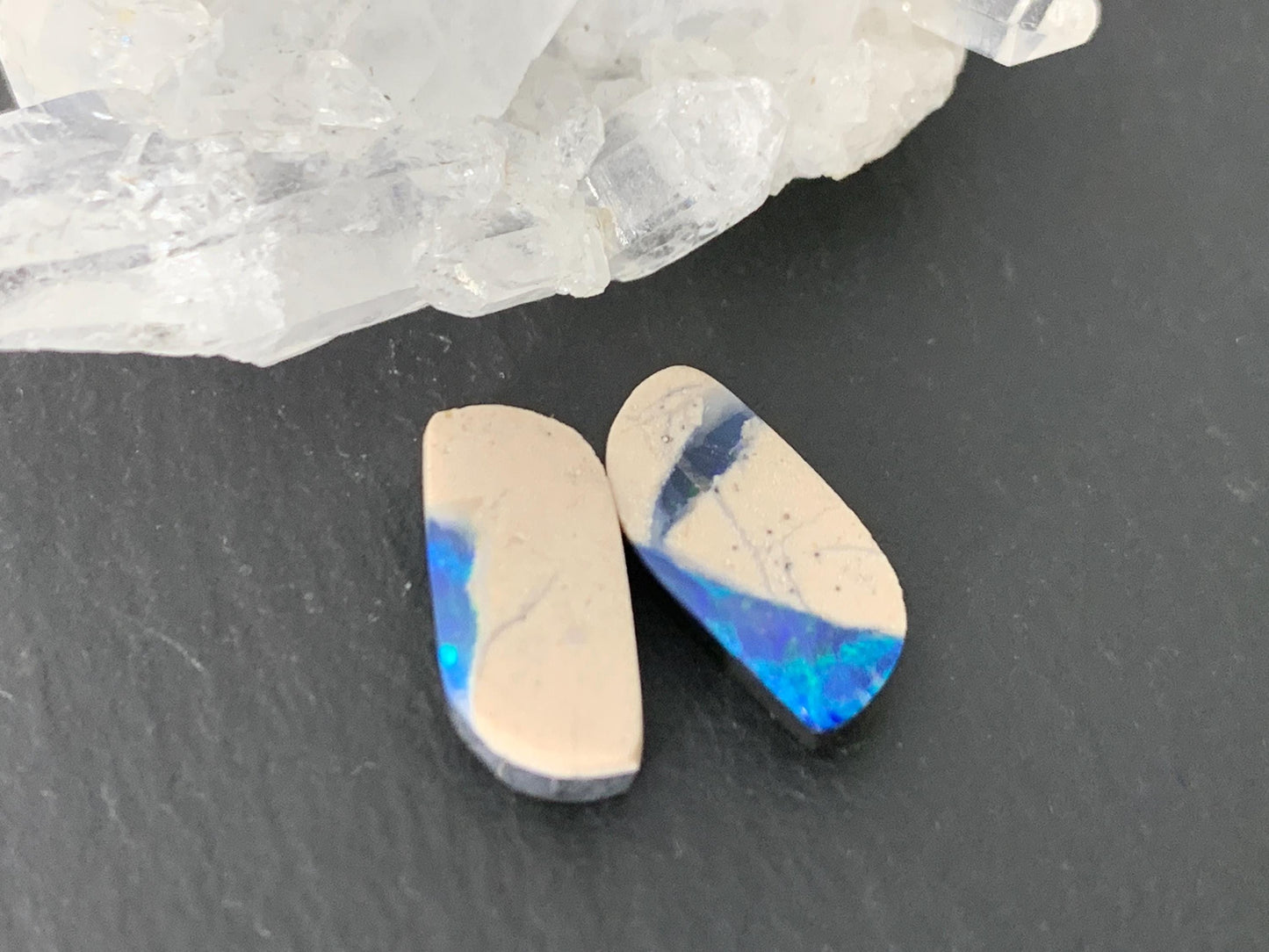 Australian Opal doublet 6x12x3mm pair of cabochons