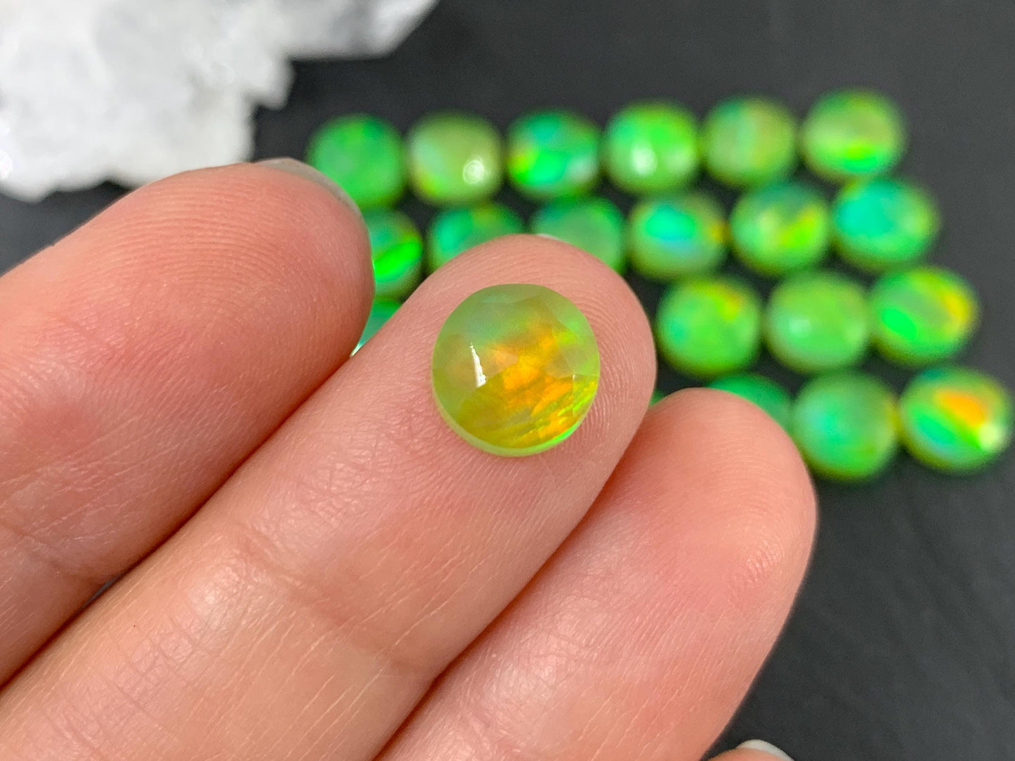 Faceted Aurora Opal round 8mm cabochon - Doublet cabochons