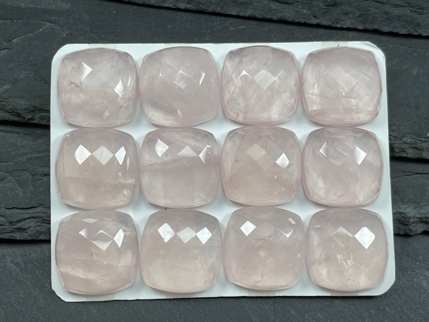 Faceted Rose Quartz Square Cushion 18mm cabochon - Calibrated cabochons