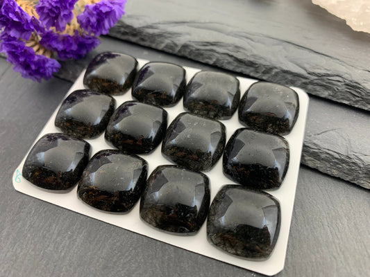 Black rutilated quartz square 20mm cabochon - Calibrated cabochons