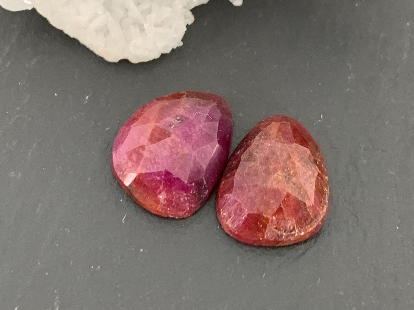 Faceted Ruby pair 9x12x3.5mm cabochon