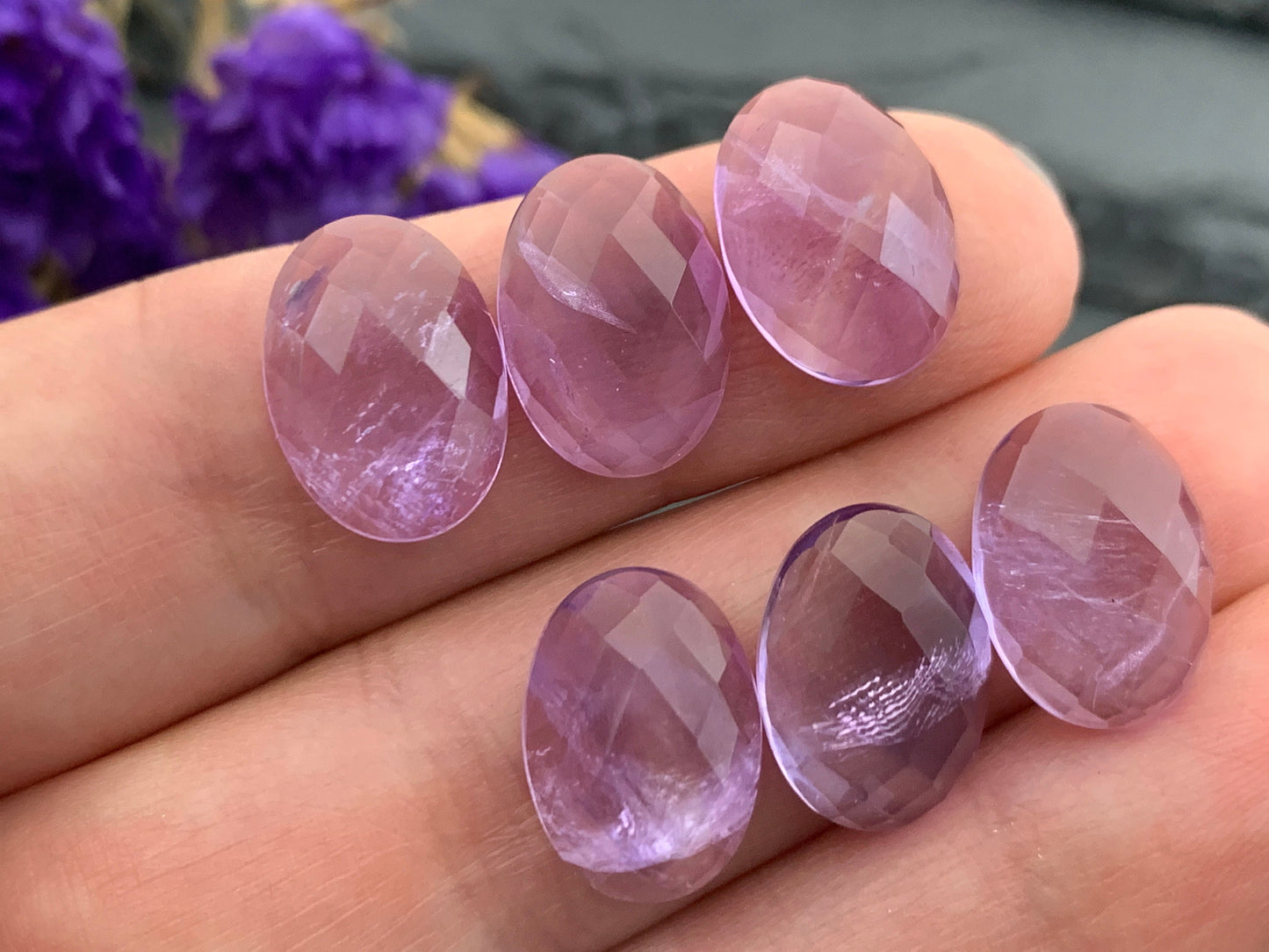 Faceted Amethyst oval 10x14mm cabochon - Calibrated cabochons
