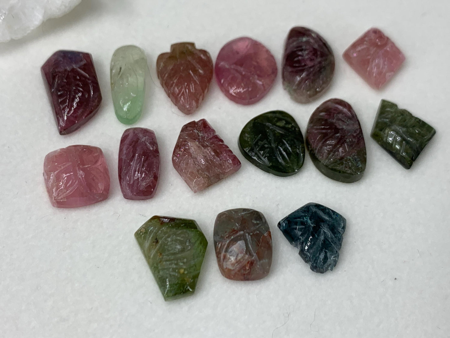 Discounted damaged carved Watermelon Tourmaline 9-15mm long cabochon