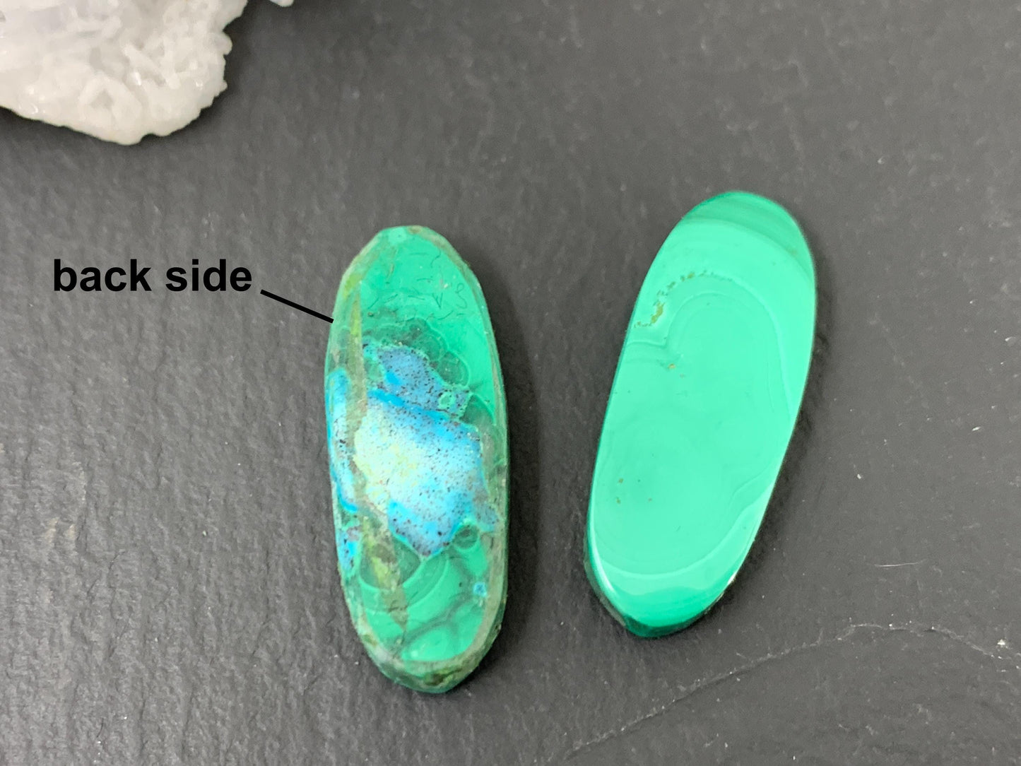 Malachite oval 9x25x4mm cabochon pair