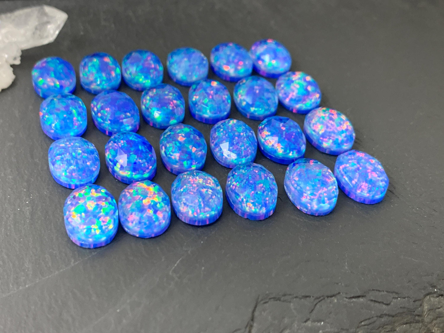 Faceted Aurora Opal oval 10x14mm cabochons - Doublet cabochons