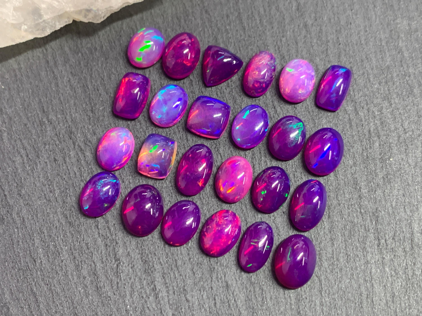 Ethiopian Opal oval, trillion, rectangle 9-10mm long cabochon - Natural Opal smoked to purple color
