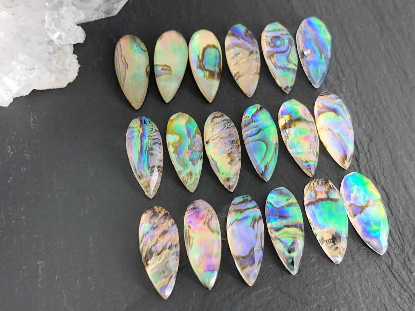 Faceted Abalone pear 8x20mm doublet cabochon