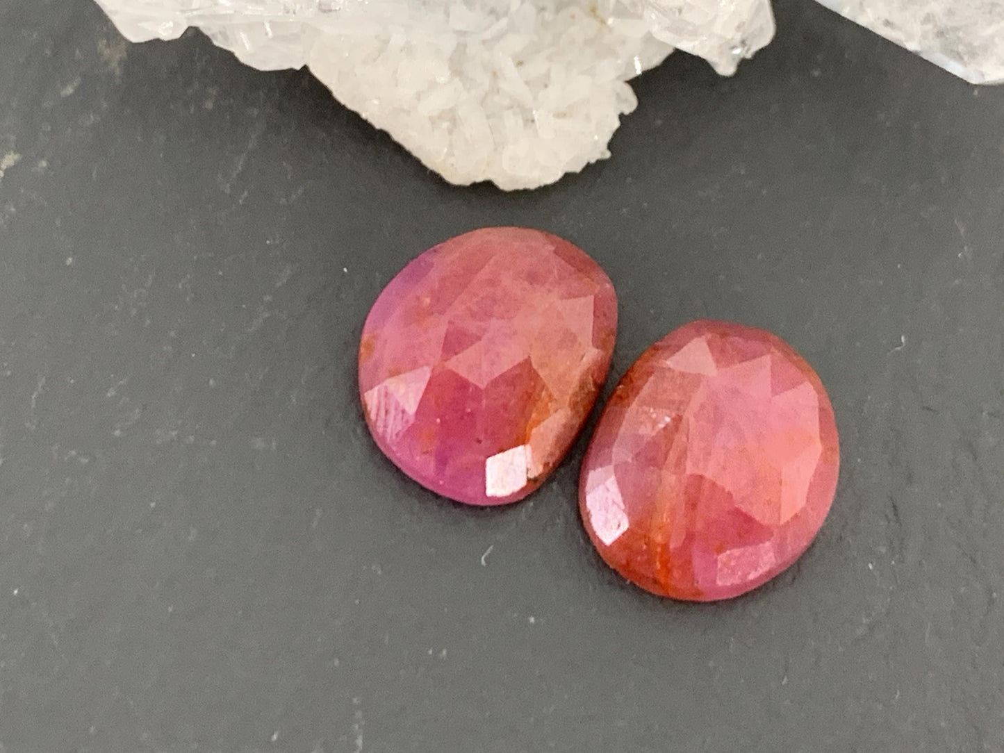 Faceted Ruby pair 9x11.5x4mm cabochon