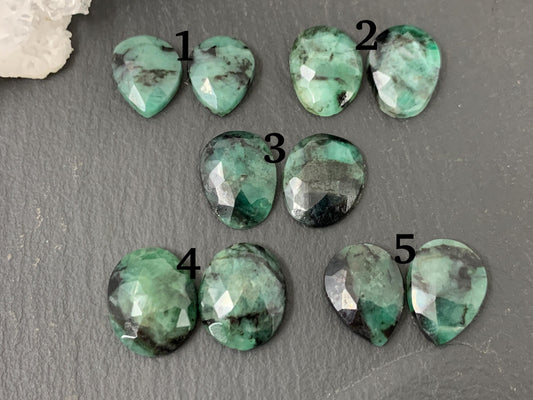 Faceted Emerald Pair 13-15mm long cabochons- Select your pair | W222-3