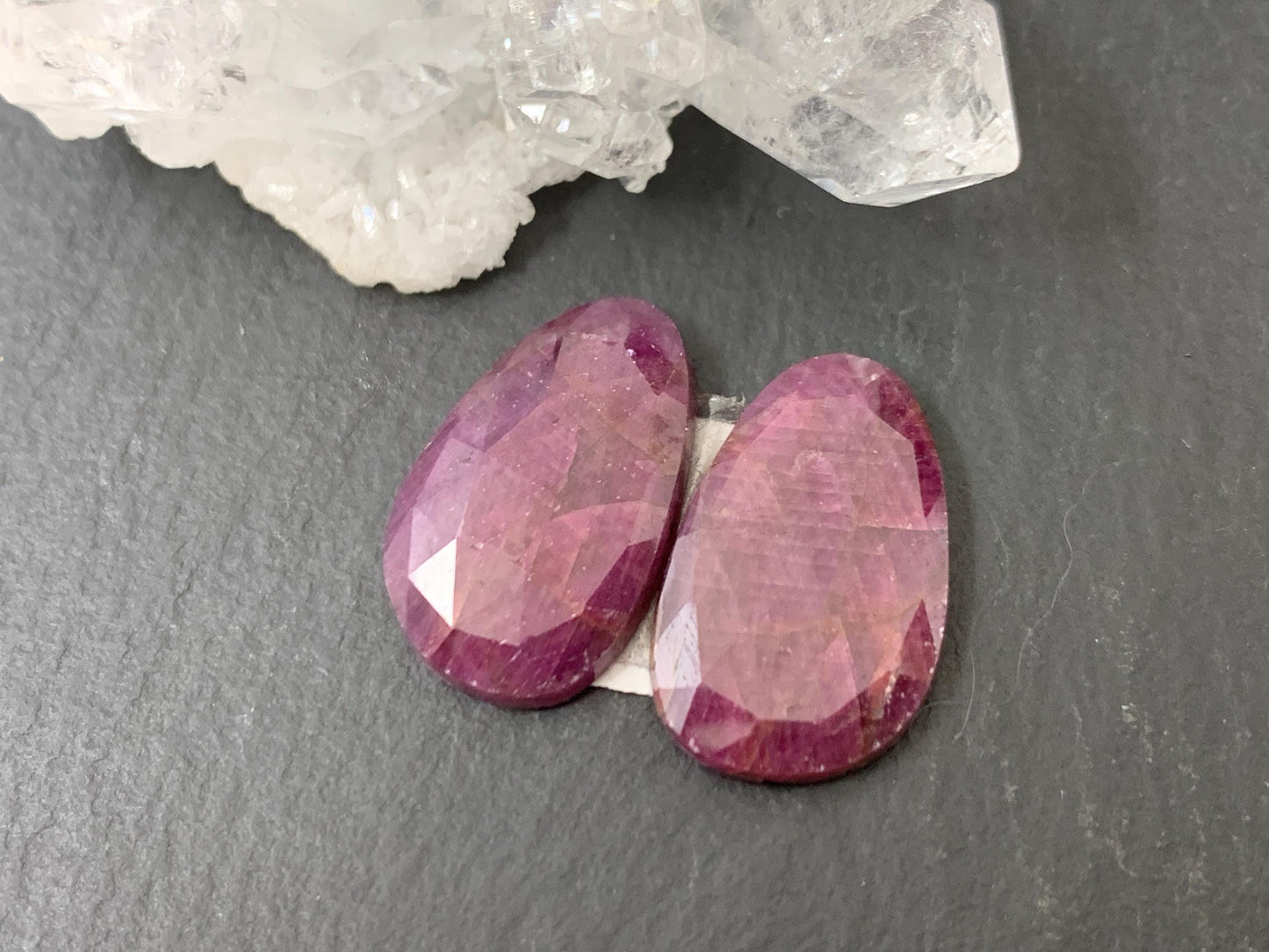 Faceted Ruby pair 11x18x3mm cabochon