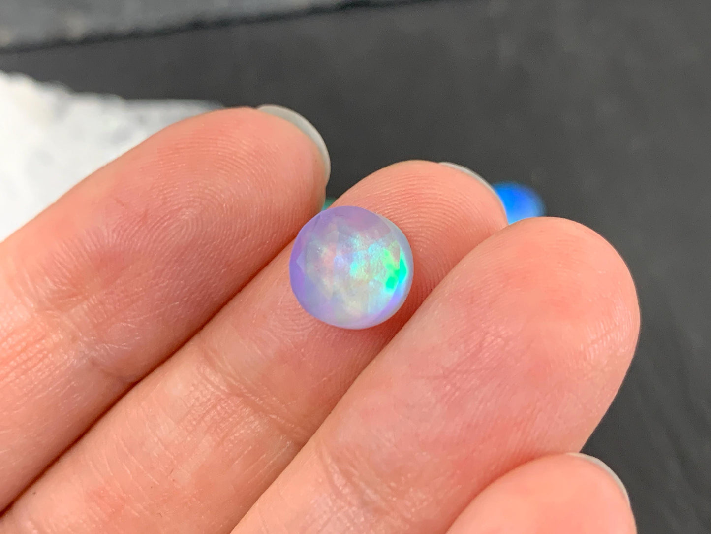Faceted Aurora Opal Round 8mm Cabochon - Doublet Synthetic Gemstone