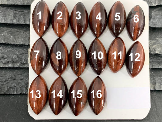 Red Tiger Eye marquise 10x20mm cabochon