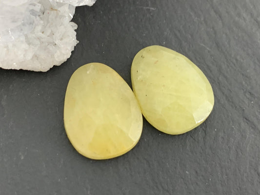 Faceted Yellow Sapphire pair 11x14x3.5mm cabochon