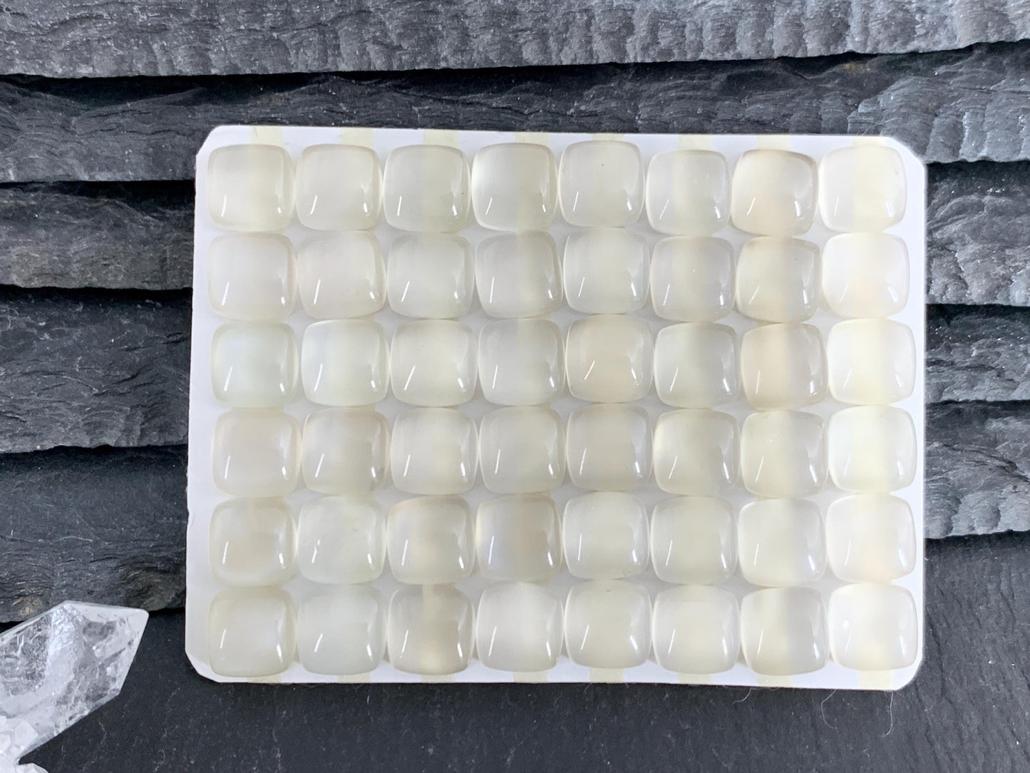 White Moonstone square cushion 8mm cabochon - Calibrated cabochons