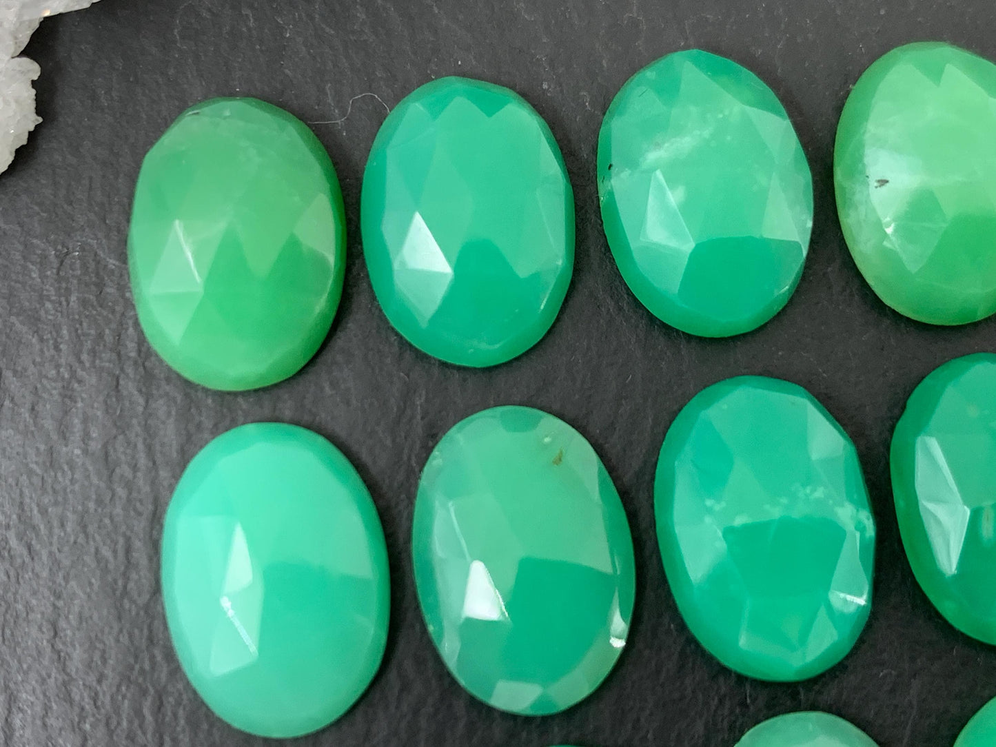 Faceted Chrysoprase oval 10x14mm cabochon