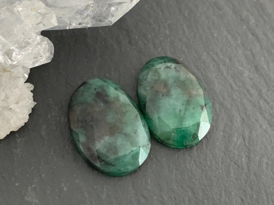 Faceted Emerald Pair 10x14x3mm cabochon